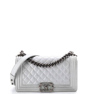 Chanel Old Medium Boy Flap Bag Quilted Metallic Calfskin